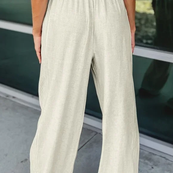 Striped Patchwork Drawstring Linen Pants NWOT